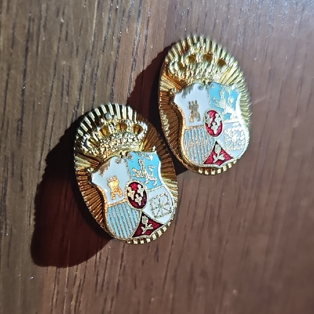 Gold and Blue Crest Earrings